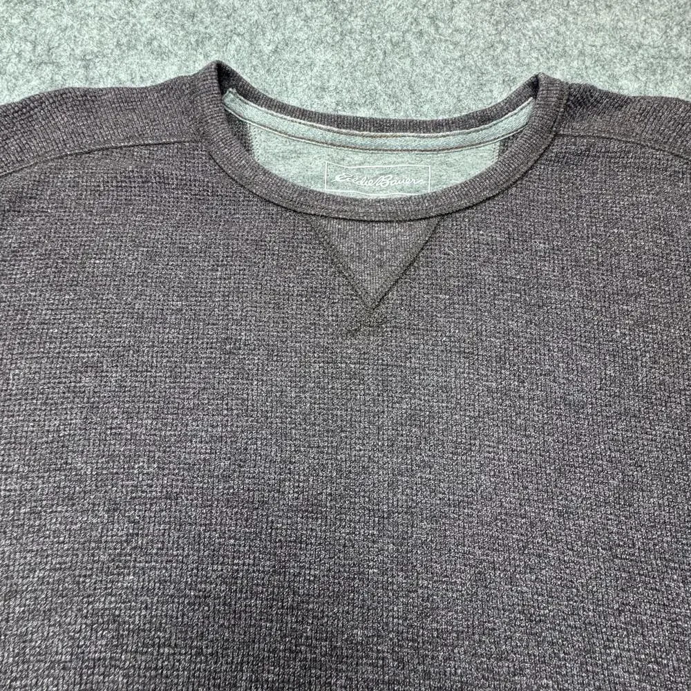 Eddie Bauer Sweater Mens XLT Gray Thermal Knit Crewneck Long Sleeve Pullover